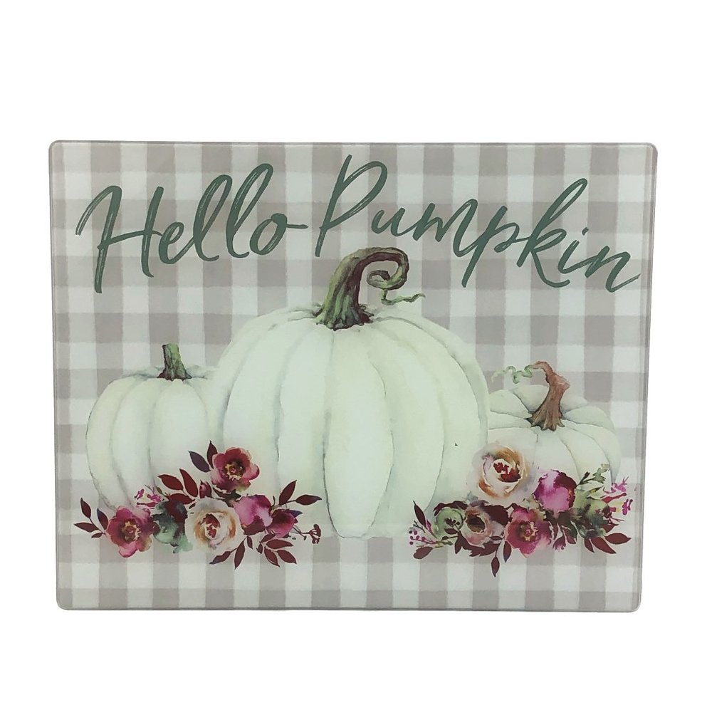 Fall Pumpkin Glass Cutting Board Serving Tray New